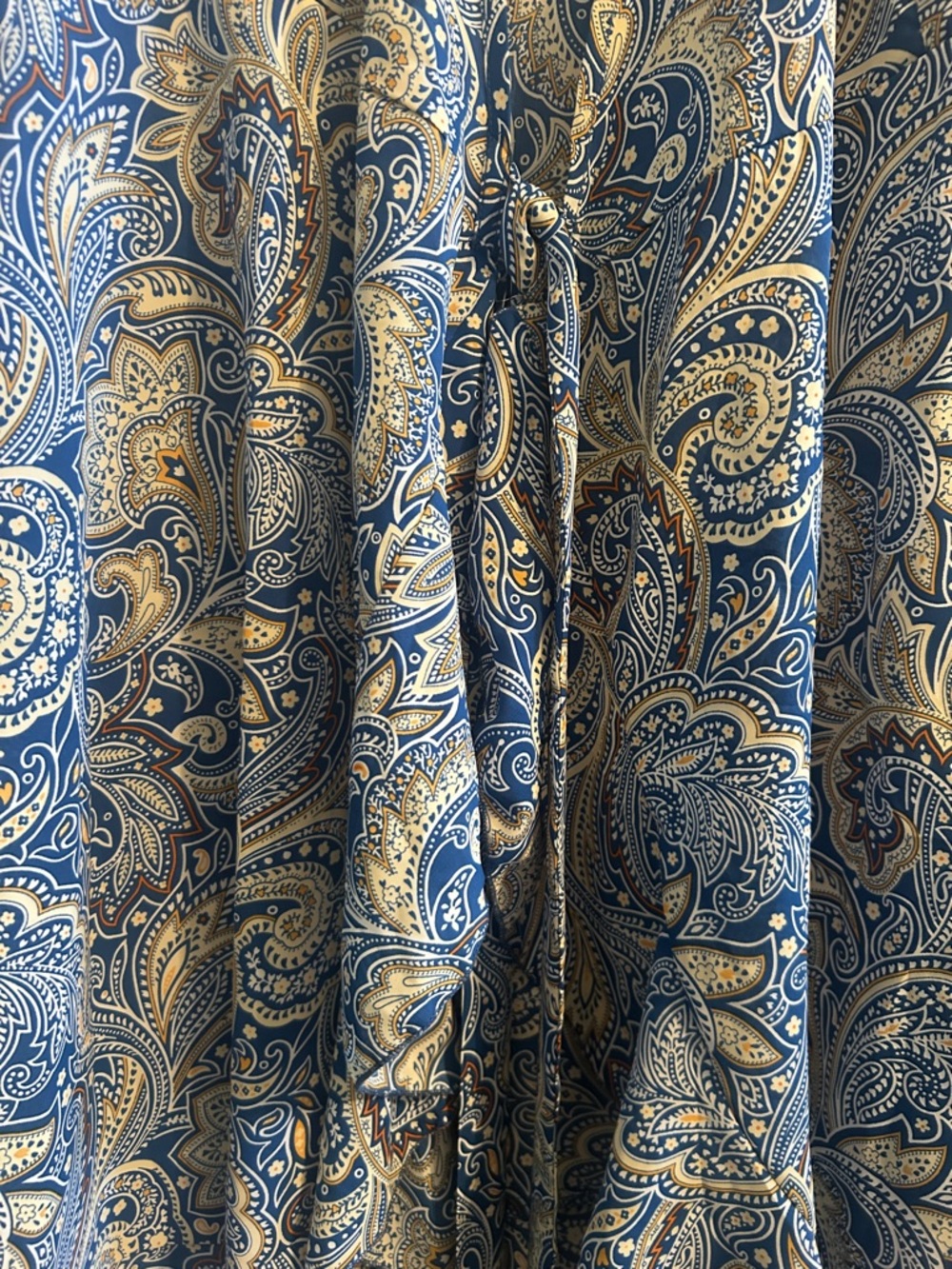 Source Unknown Blue & White Paisley Tie-Waist Long Sleeve Dress - Picture 2 of 5